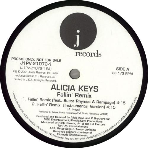 Alicia Keys Fallin' Remix 12" vinyl single (12 inch record / Maxi-single) US AKY12FA203198