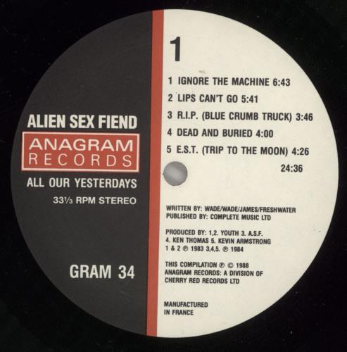 Alien Sex Fiend All Our Yesterdays vinyl LP album (LP record) UK ASFLPAL98812