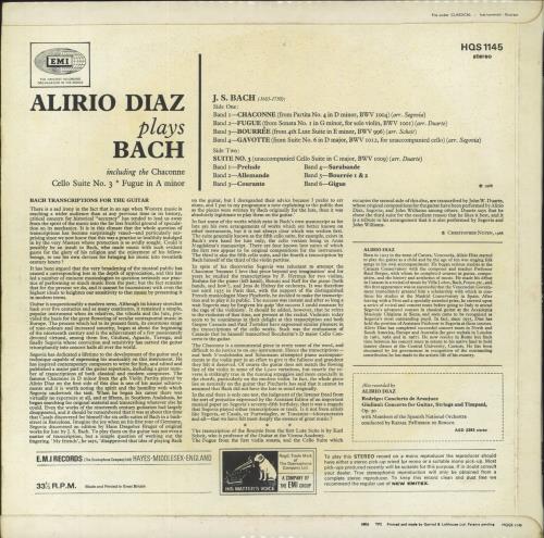Alirio D�az Plays Bach vinyl LP album (LP record) UK H8ILPPL809929