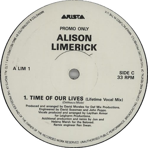 Alison Limerick Time Of Our Lives 12" vinyl single (12 inch record / Maxi-single) UK LMK12TI616669