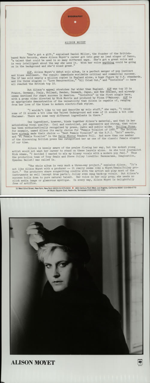 Alison Moyet Alf + Press Kit vinyl LP album (LP record) US MOYLPAL486322