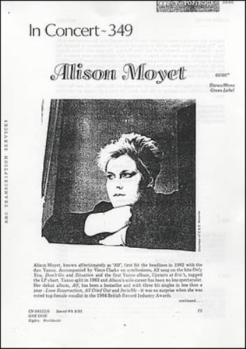 Alison Moyet In Concert vinyl LP album (LP record) UK MOYLPIN229772