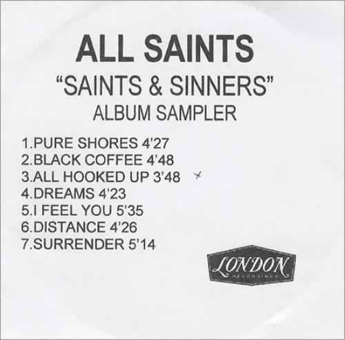 All Saints Saints & Sinners Sampler CD-R acetate UK ASACRSA179863