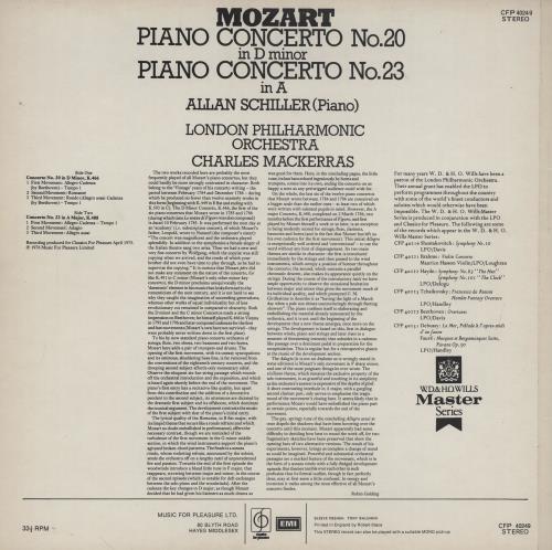 Allan Schiller Mozart: Piano Concertos Nos. 20 & 23 vinyl LP album (LP record) UK 2NLLPMO753535