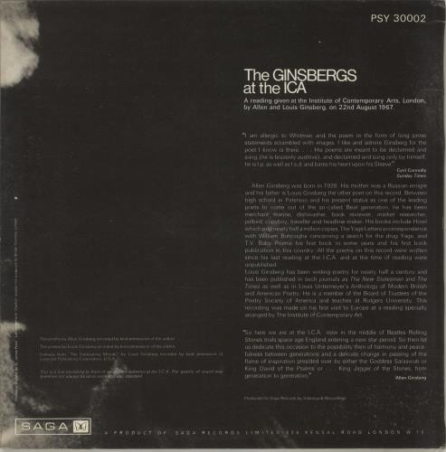 Allen Ginsberg The Ginsbergs At The ICA vinyl LP album (LP record) UK ALGLPTH699013