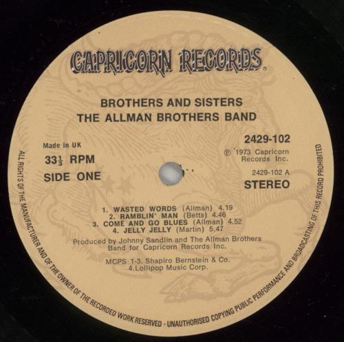 Allman Brothers Band Brothers And Sisters + Insert vinyl LP album (LP record) UK ABRLPBR130229