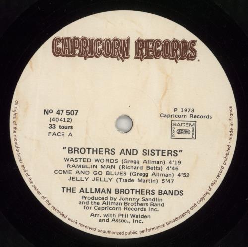 Allman Brothers Band Brothers And Sisters + Insert vinyl LP album (LP record) French ABRLPBR417369