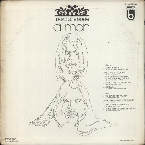 Allman Brothers Band Duane & Greg Allman vinyl LP album (LP record) US ABRLPDU610099