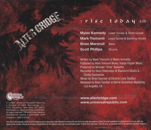 Alter Bridge Rise Today CD single (CD5 / 5") US ATGC5RI417021