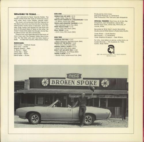 Alvin Crow And The Pleasant Valley Boys Welcome To Texas vinyl LP album (LP record) US 5L0LPWE797062