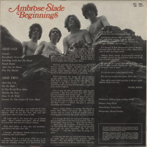 Ambrose Slade Beginnings - 1st - EX vinyl LP album (LP record) UK SESLPBE884309