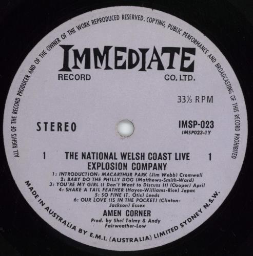 Amen Corner The National Welsh Coast Live Explosion Company vinyl LP album (LP record) Australian AMCLPTH776797