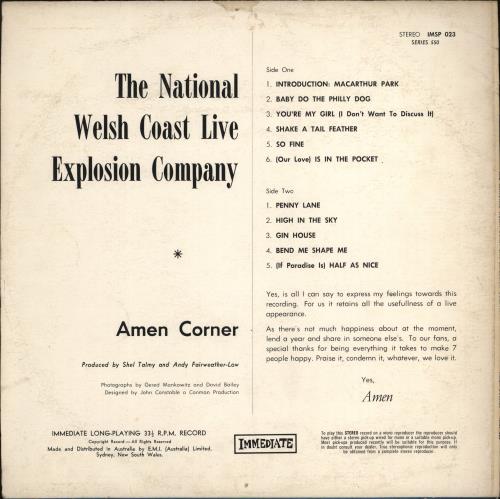 Amen Corner The National Welsh Coast Live Explosion Company vinyl LP album (LP record) Australian AMCLPTH776797