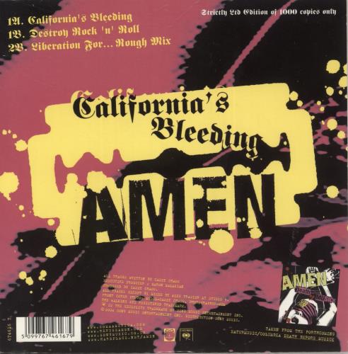 Amen California's Bleeding - Pink Vinyl 7" vinyl single (7 inch record / 45) UK A-E07CA888322