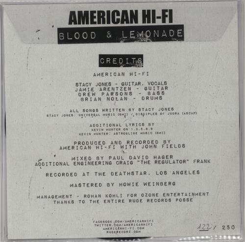 American Hi-Fi Blood & Lemonade picture disc LP (vinyl picture disc album) US AHFPDBL661038