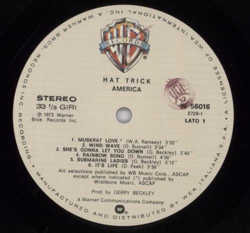 America Hat Trick vinyl LP album (LP record) Italian AMRLPHA835290