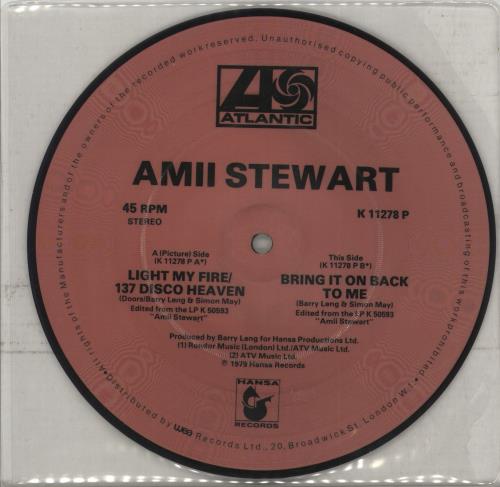 Amii Stewart Light My Fire 7" vinyl picture disc (7 inch picture disc single) UK AMI7PLI77032
