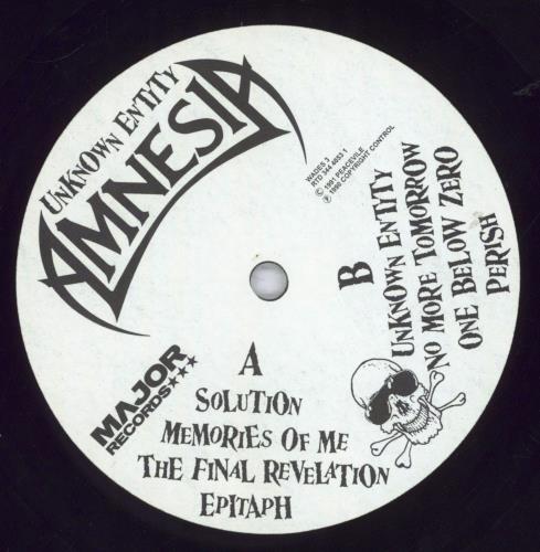 Amnesia Unknown Entity vinyl LP album (LP record) UK 65PLPUN830552