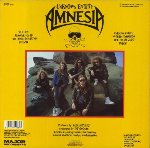 Amnesia Unknown Entity vinyl LP album (LP record) UK 65PLPUN830552