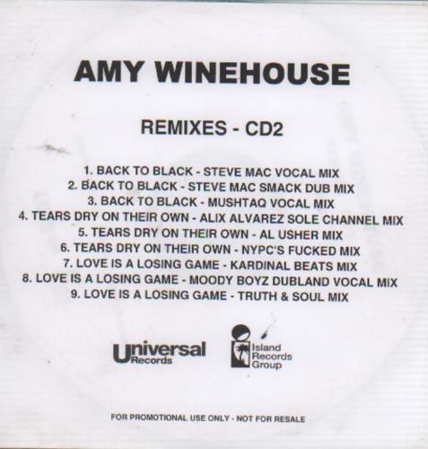 Amy Winehouse Back To Black Remixes - CD2 CD-R acetate UK AWECRBA428126