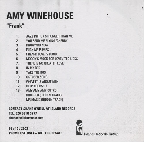 Amy Winehouse Frank CD-R acetate UK AWECRFR431964