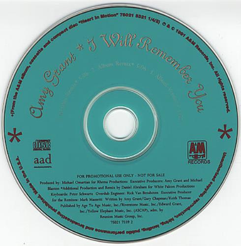 Amy Grant I Will Remember You US Promo CD single (CD5 / 5&rdquo;) (383428)