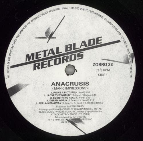 Anacrusis Manic Impressions - VG vinyl LP album (LP record) UK I9FLPMA887408