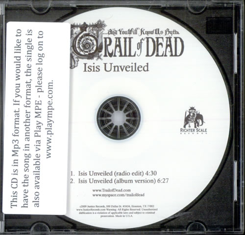 And You Will Know Us By The Trail Of Dead Isis Unveiled CD-R acetate US AYKCRIS523181