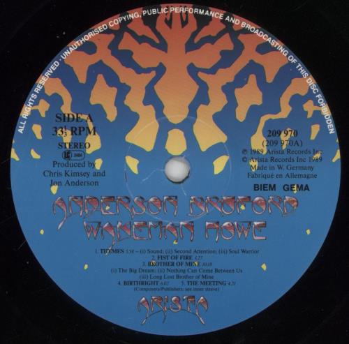 Anderson Bruford Wakeman Howe Anderson Bruford Wakeman Howe vinyl LP album (LP record) German ABWLPAN453889