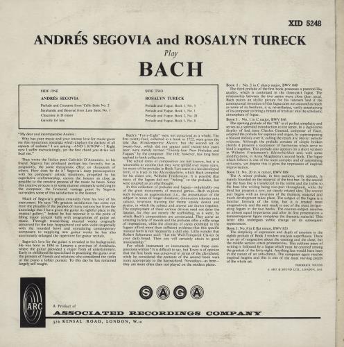 Andr�s Segovia Andr�s Segovia And Rosalyn Tureck Play Bach vinyl LP album (LP record) UK AYJLPAN760997