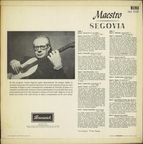 Andr�s Segovia Maestro vinyl LP album (LP record) UK AYJLPMA789687