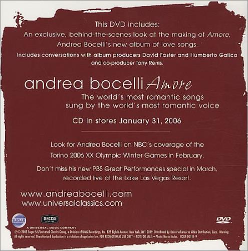 Andrea Bocelli Amore - DVD Sampler DVD US ABLDDAM388624