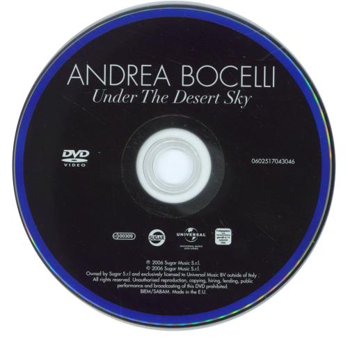 Andrea Bocelli Under The Desert Sky DVD UK ABLDDUN382079