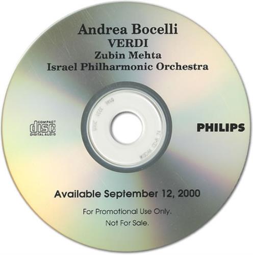 Andrea Bocelli Verdi CD-R acetate US ABLCRVE163813