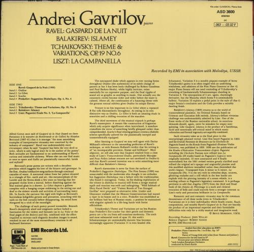 Andrei Gavrilov Ravel: Gaspard De La Nuit vinyl LP album (LP record) UK G9HLPRA482424