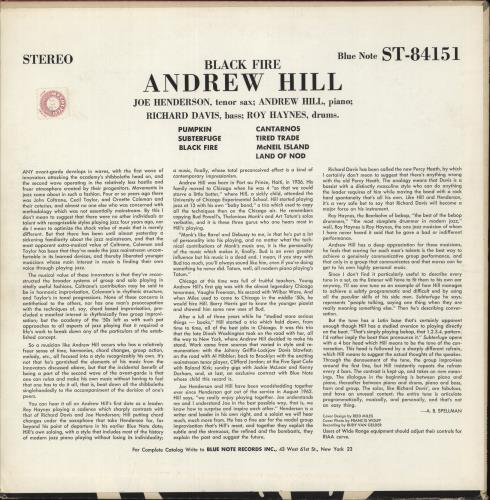 Andrew Hill Black Fire - 1st vinyl LP album (LP record) US A2TLPBL880846