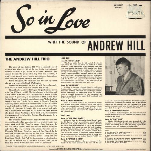 Andrew Hill So In Love vinyl LP album (LP record) Spanish A2TLPSO707346
