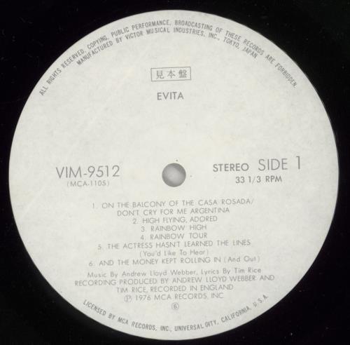 Andrew Lloyd Webber & Tim Rice Evita 2-LP vinyl record set (Double LP Album) Japanese A6H2LEV873074