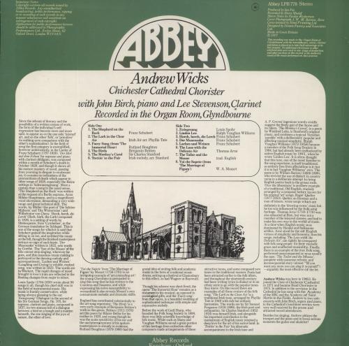 Andrew Wicks Andrew Wicks Chichester Cathedral Chorister vinyl LP album (LP record) UK 7PHLPAN856418