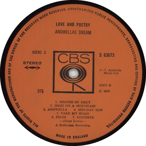 Andwella's Dream Love And Poetry EX UK vinyl LP album (LP record