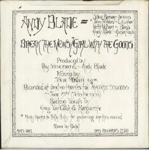 Andy Blade Break The News 7" vinyl single (7 inch record / 45) UK 5QH07BR814657