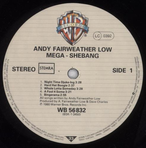 Andy Fairweather-Low Mega-Shebang vinyl LP album (LP record) German AFLLPME847310