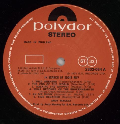 Andy Mackay In Search Of Eddie Riff vinyl LP album (LP record) UK CKYLPIN742729
