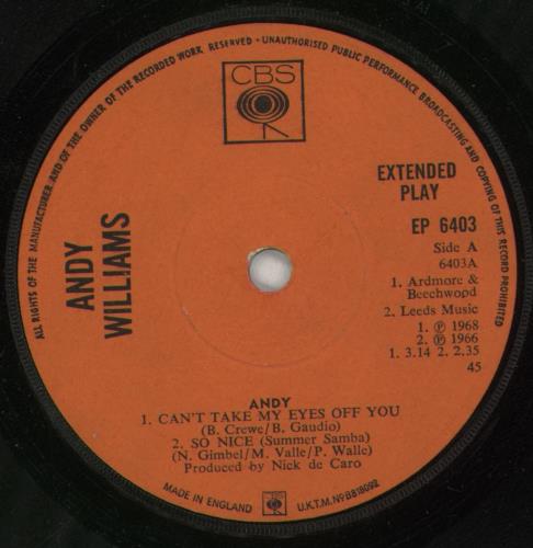 Andy Williams Andy EP 7" vinyl single (7 inch record / 45) UK AWI07AN718198