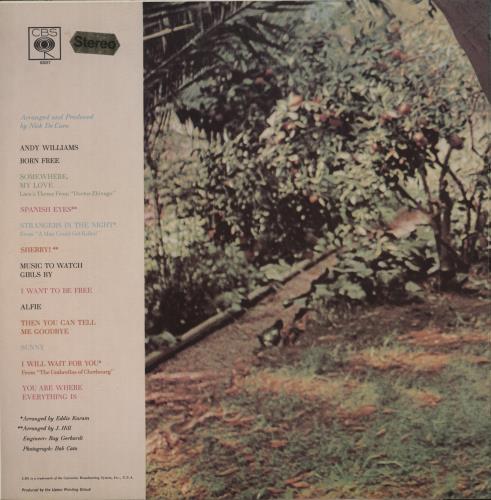 Andy Williams Born Free vinyl LP album (LP record) UK AWILPBO523136