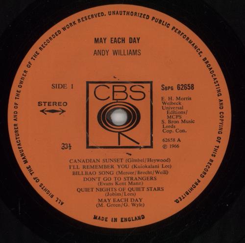 Andy Williams May Each Day vinyl LP album (LP record) UK AWILPMA563734