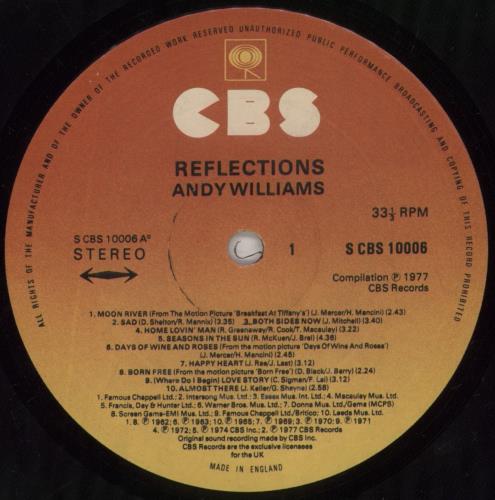 Andy Williams Reflections vinyl LP album (LP record) UK AWILPRE295936