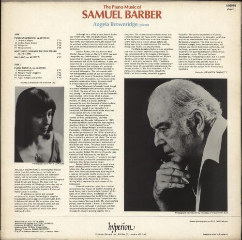 Angela Brownridge The Piano Music Of Samuel Barber vinyl LP album (LP record) UK 0WMLPTH737154