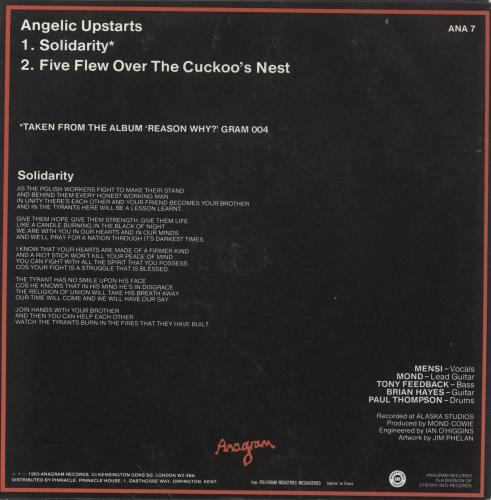 Angelic Upstarts Solidarity 7" vinyl single (7 inch record / 45) UK AUP07SO858035
