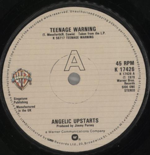 Angelic Upstarts Teenage Warning 7" vinyl single (7 inch record / 45) UK AUP07TE213301